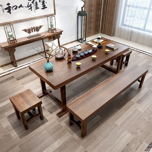 全实木茶桌家用客厅接待泡茶桌椅组合办公室禅意洽谈茶桌椅 新中式