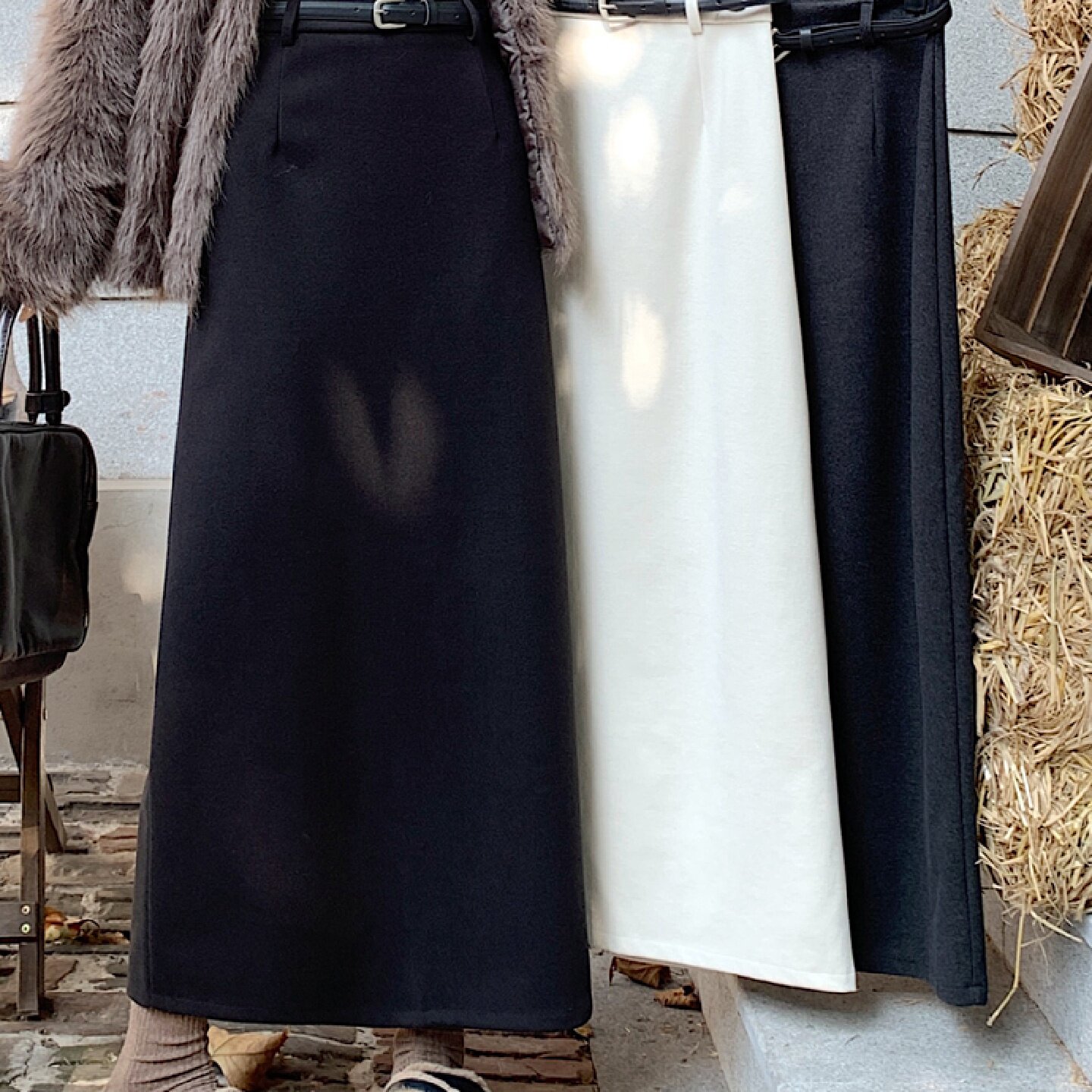 加厚毛呢西装半身裙女秋冬款高腰显瘦垂感后开叉a字一步包臀长裙