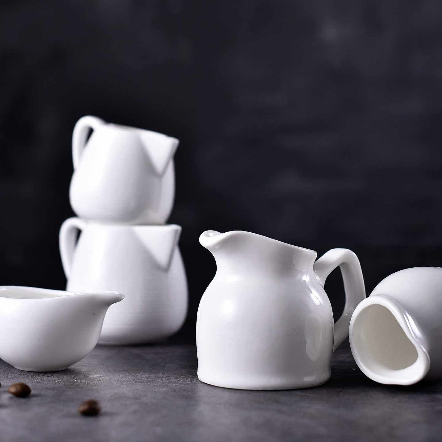 白色有手柄陶瓷调味杯咖啡奶泡杯拉花杯酱汁杯西餐厅酒店餐具
