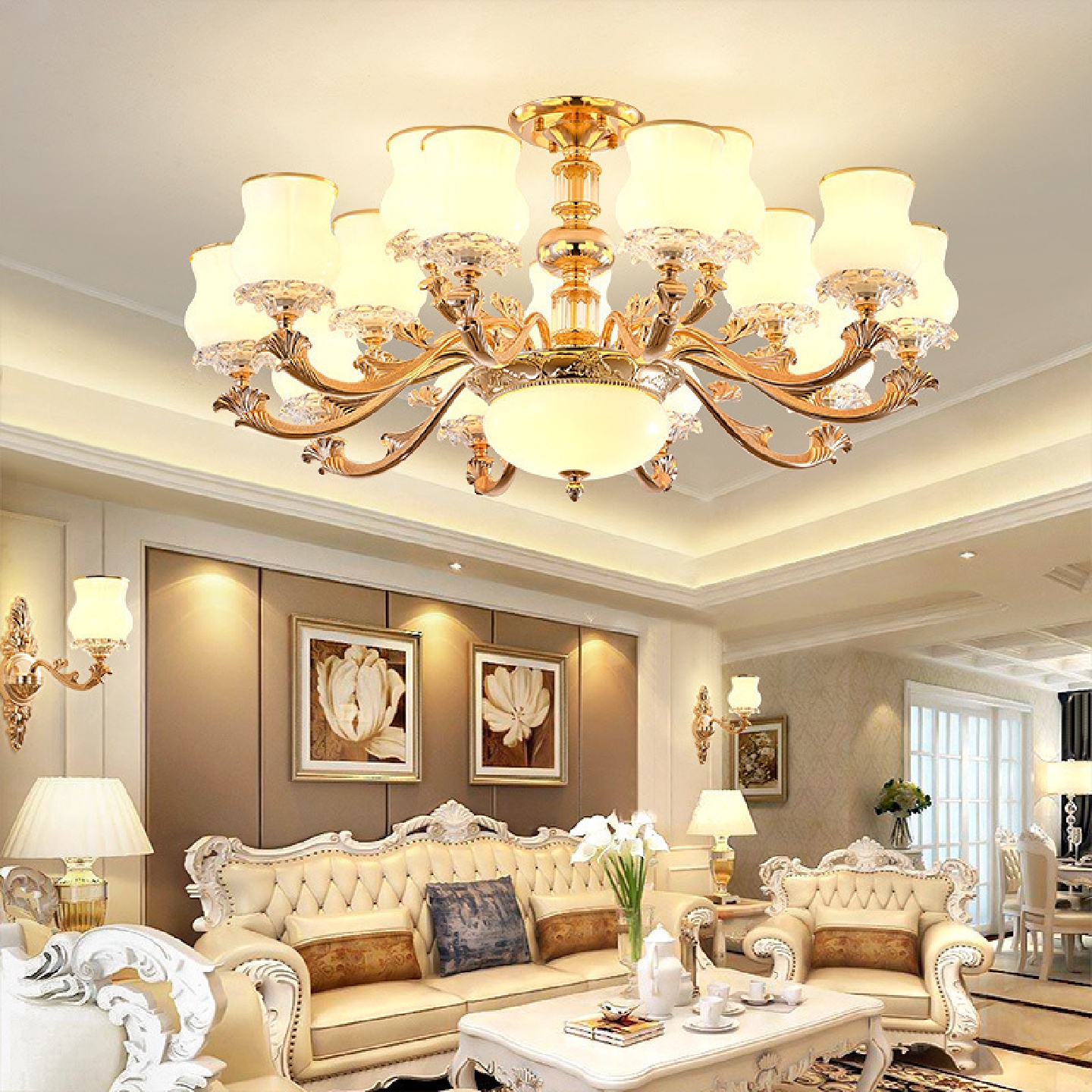 欧式锌合金吊灯客厅奢华大气简约水晶灯现代复古卧室餐厅玻璃灯