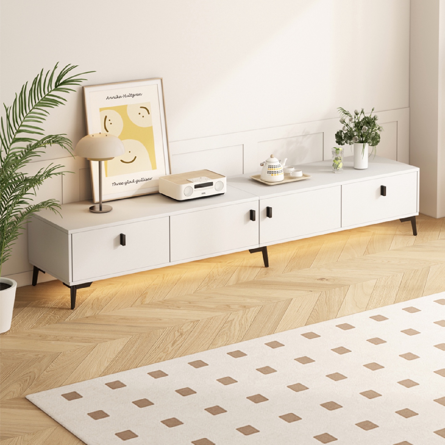 my电视柜客厅家用小户型现代简约2024新款落地桌网红奶油风电视机