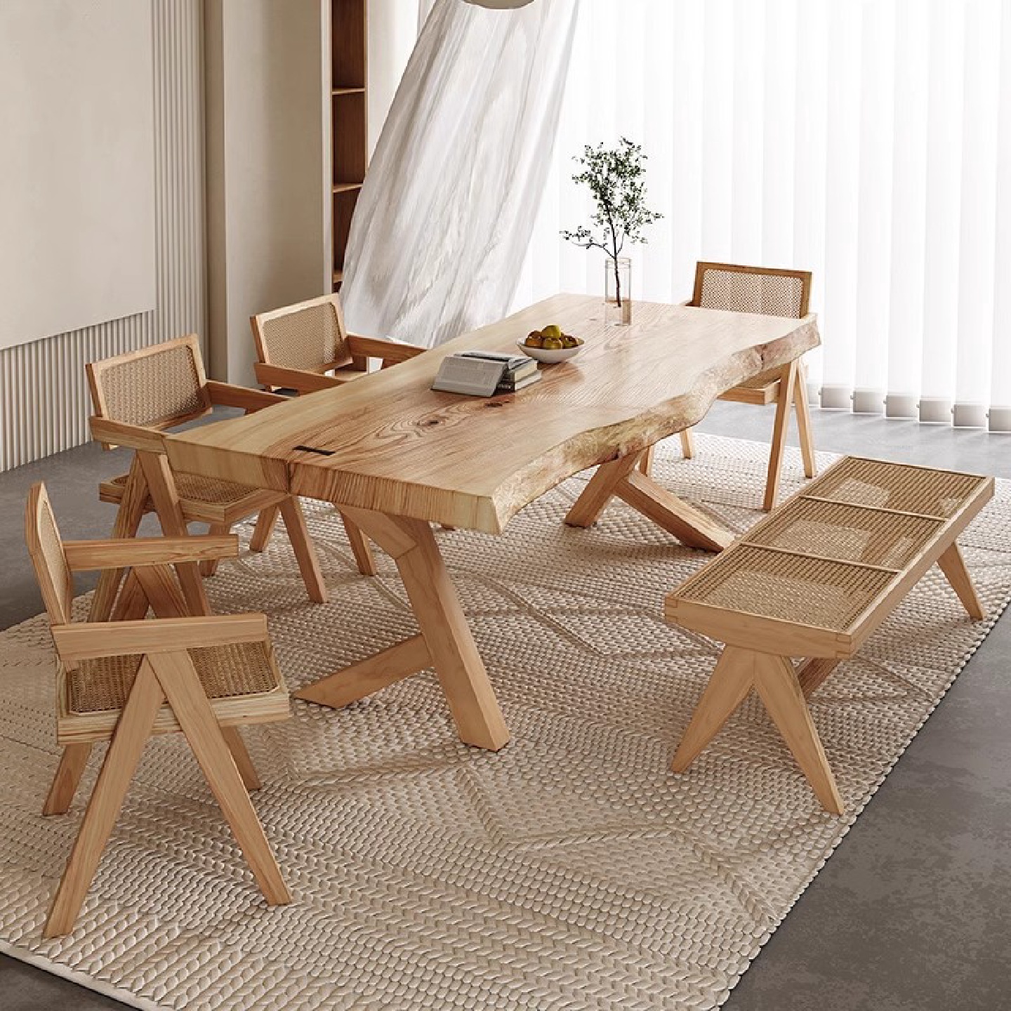 严选侘寂风原木整板民宿白蜡木办公桌书桌家用实木艺术泡茶桌餐桌