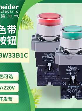 施耐德自复位带灯按钮开关XB2BW33B1C绿色常开24V220VXB2BW34M1C