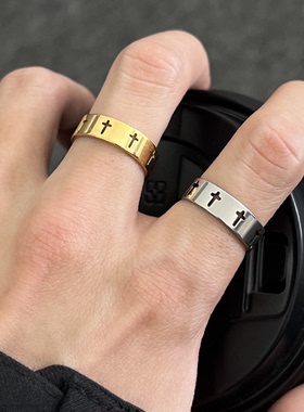 钛钢十字架戒指男欧美风简约时尚