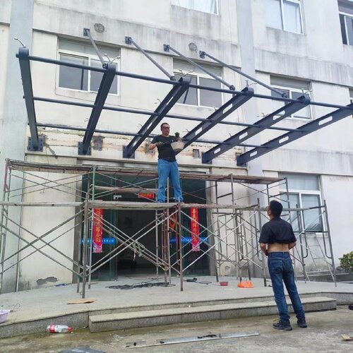 定制雨棚钢梁铁支架牛腿门头挑梁钢结构H型变截钢玻璃雨篷幕墙爪
