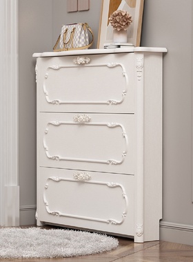 超薄翻斗鞋柜简约现代欧式玄关门厅柜大容量白色门口鞋架17cm田园