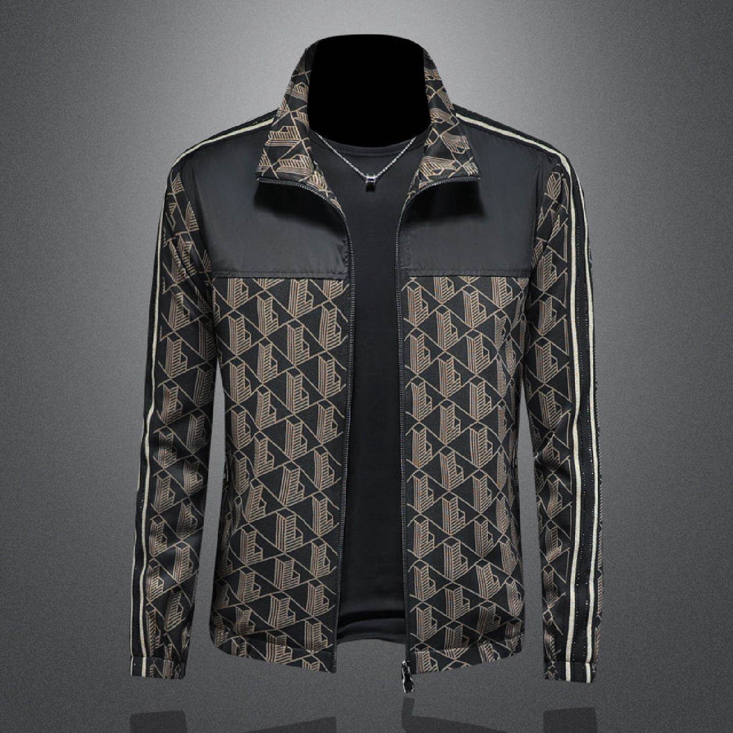 春季潮流百搭立领夹克男士欧货高端休闲拉链衫欧洲站潮牌大码外套