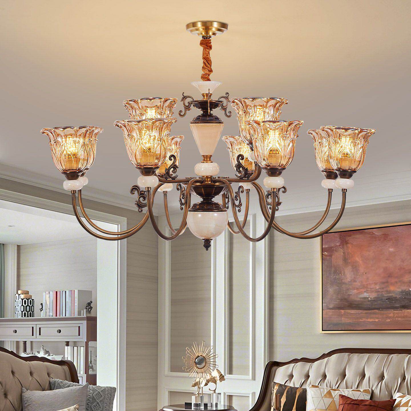 美式复古客厅吊灯法式大气高档全铜灯卧室灯美拉德中古风餐厅吊灯