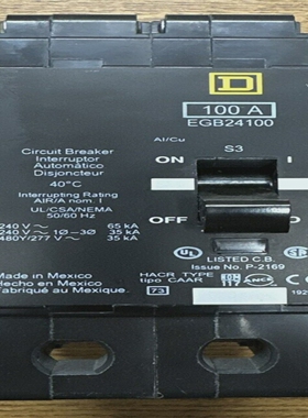 SQUAREDEGB241002P100A480VACCIRCUITBREAKER**USED-GUAR