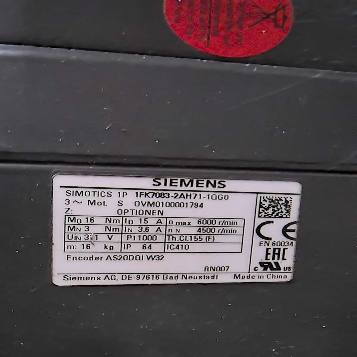 【议价】99新伺服电机1FK7083-2AH71-1QG0适用