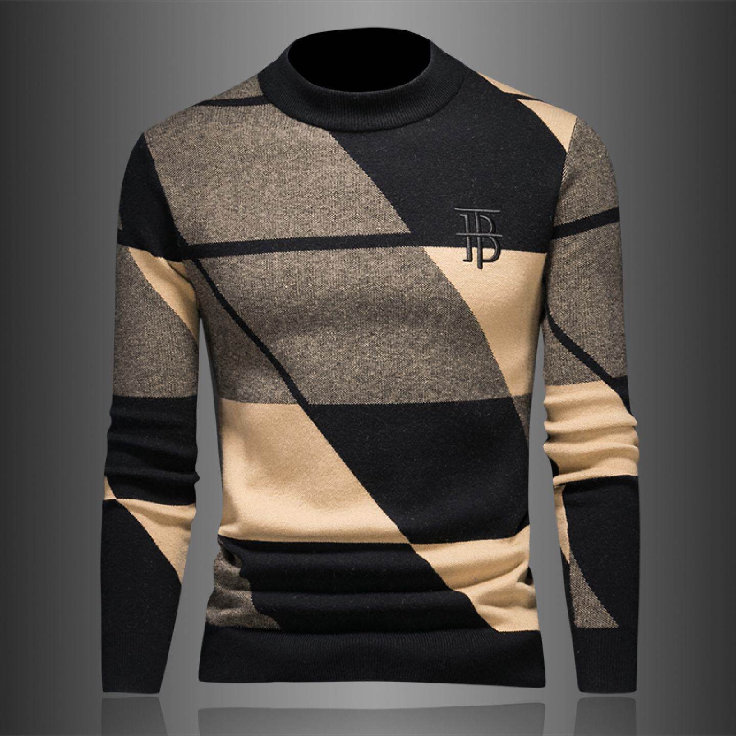 2026欧洲站半高领格子字母提花羊毛衫男士秋冬季新款加厚打底针织