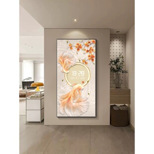 饰画led灯画创意时钟带农历进门过道走廊尽头挂画 锦鲤入户玄关装