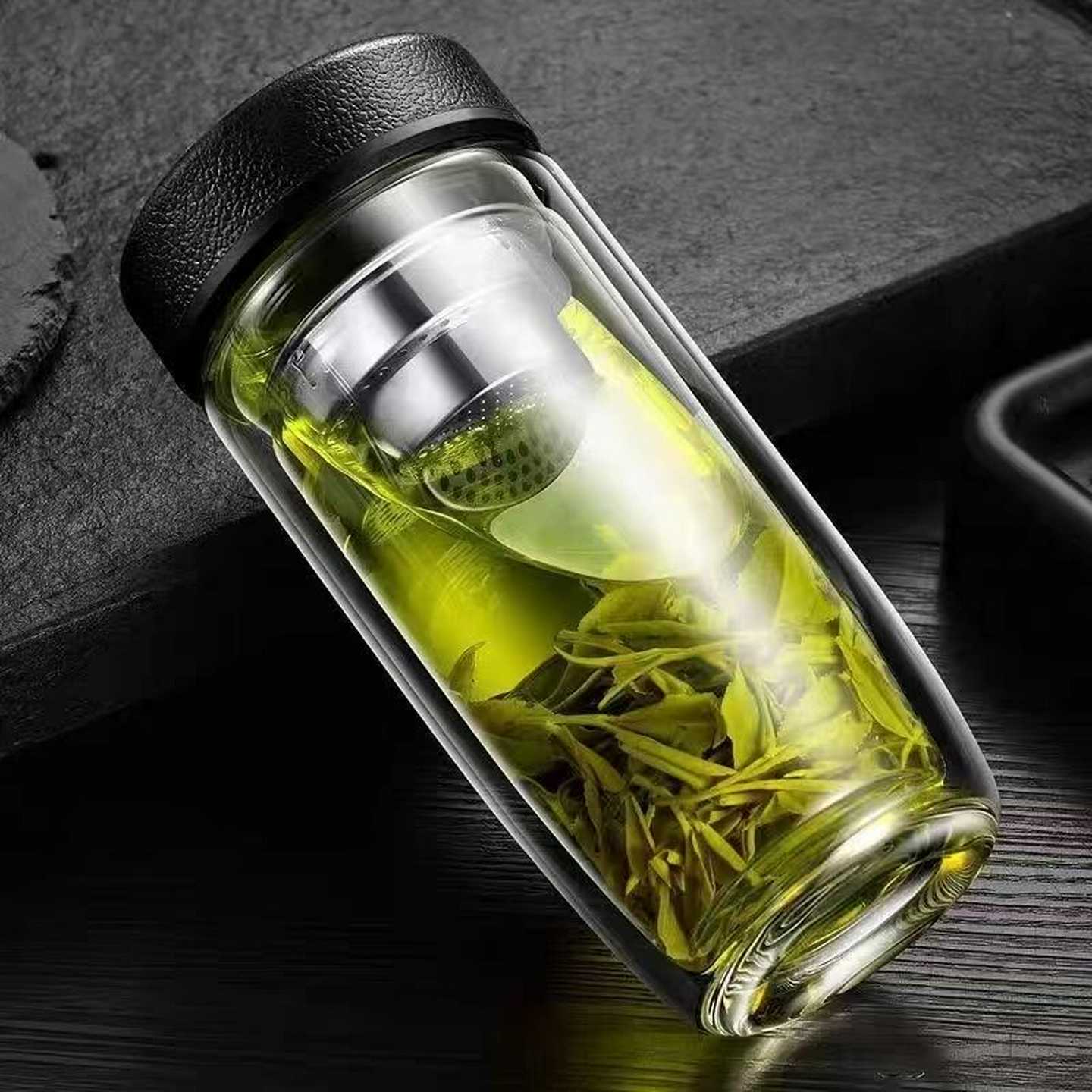 摔钢化玻璃杯茶叶杯子摔不烂的隔热保温水杯双层鹅蛋杯男士茶
