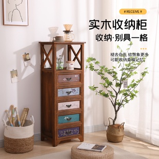 实木斗柜复古床头柜抽屉式 9C美式 卧室收纳柜客厅边柜多功能置物花