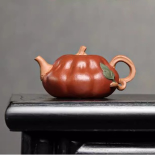 宜兴原矿紫砂壶薄胎茶壶仿生小品家用仿生泡茶壶纯手工贴叶南瓜壶
