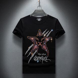 2026短袖恤男烫钻潮牌男装大码体恤精神小伙社会人衣服男潮