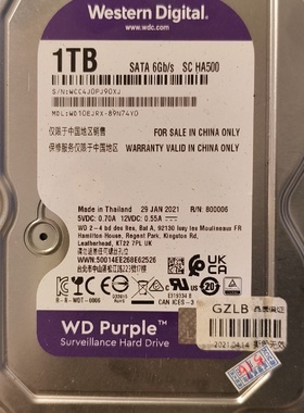 西数紫盘1TB机械型号WD10EJRX21年1月泰国议价