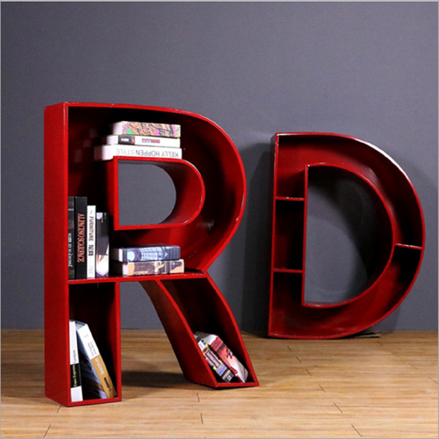 美式创意多层架子铁艺落地书架创意字母造型置物架咖啡厅酒吧复古