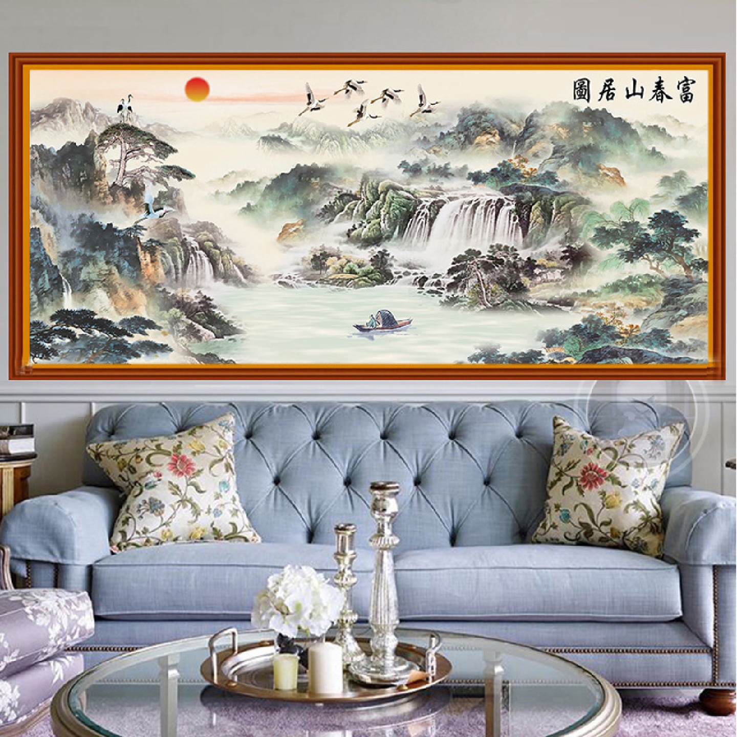 5d魔方钻石画满钻新款山水画圆钻点钻十字绣客厅富春山居图AL1260
