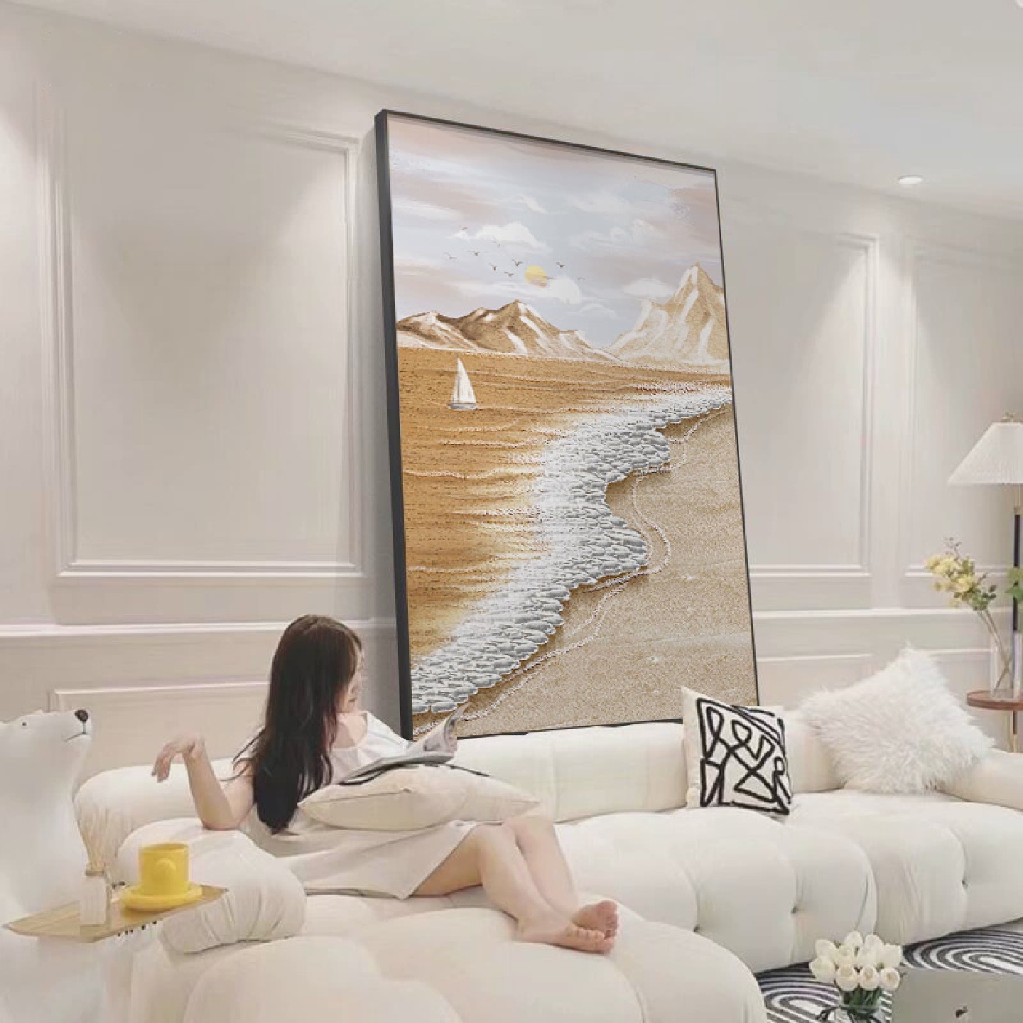 侘寂风客厅装饰画沙发背景墙挂件抽象肌理落地画现代简约玄关挂画