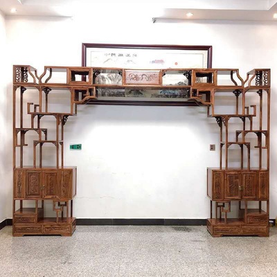 实木月洞门博古架仿古多宝阁中式家具展示架榆木置物架木质月亮门