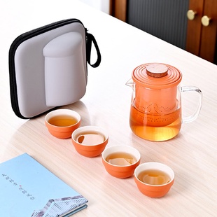 淘瓷八简约中式 防烫泡茶壶户外旅行茶具快客杯 陶瓷套装 家用便携式