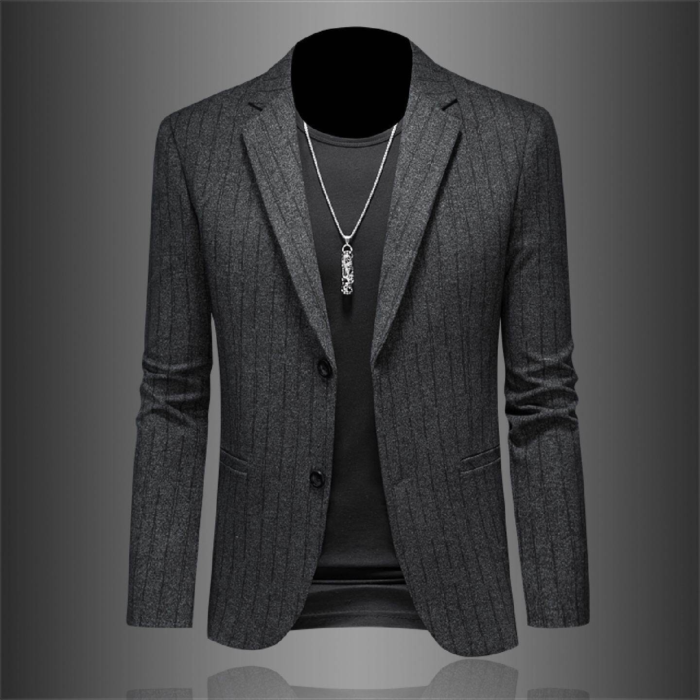 条纹西装外套男士年秋季新款商务休闲韩版修身单件西服上衣潮潮男