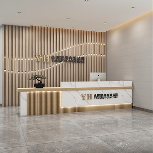 中式现代公司前台接待台酒店会所培训机构吧台桌简约美容院收银台