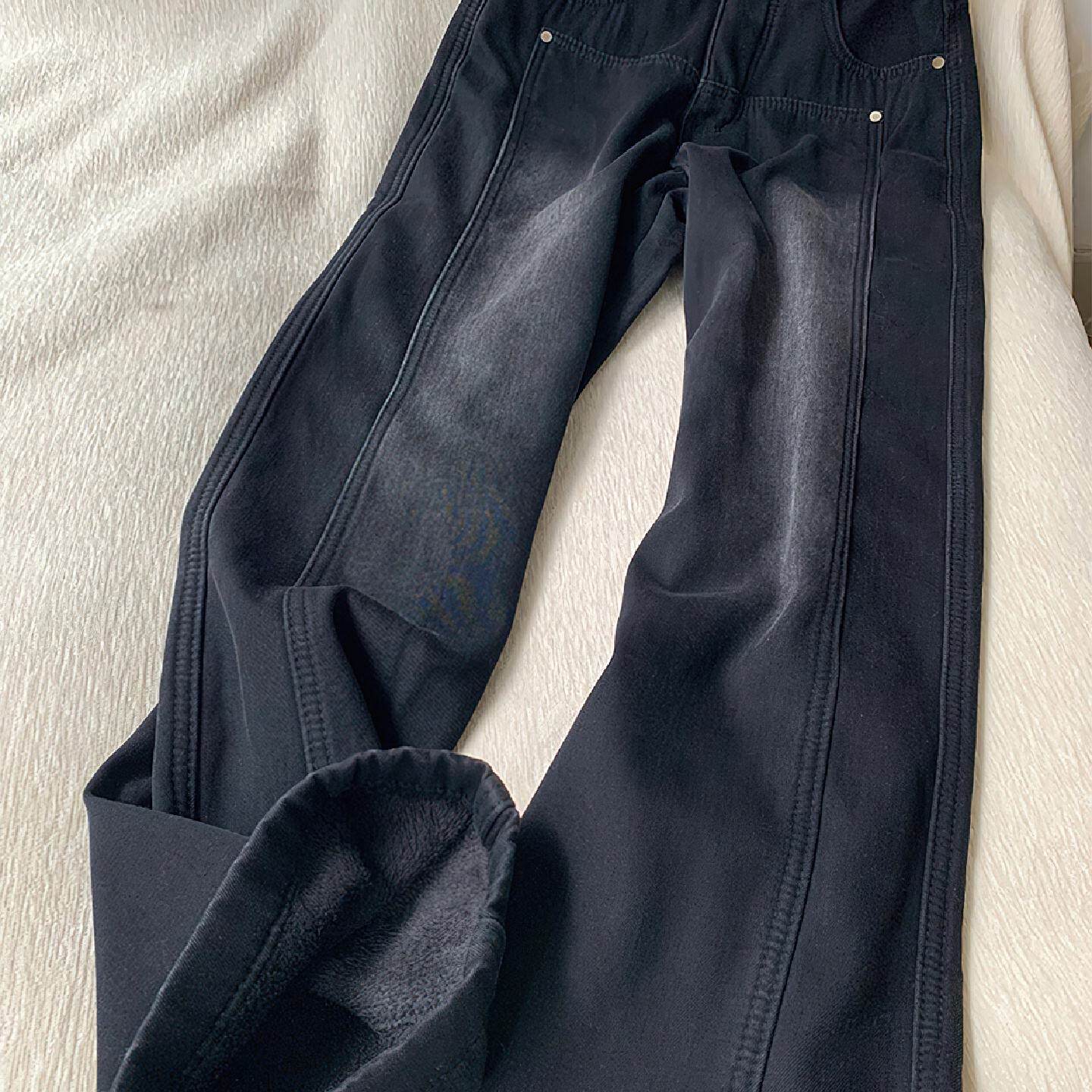 黑灰色高腰直筒牛仔裤秋季大码女款胖MM显瘦阔腿裤梨形身材小个子