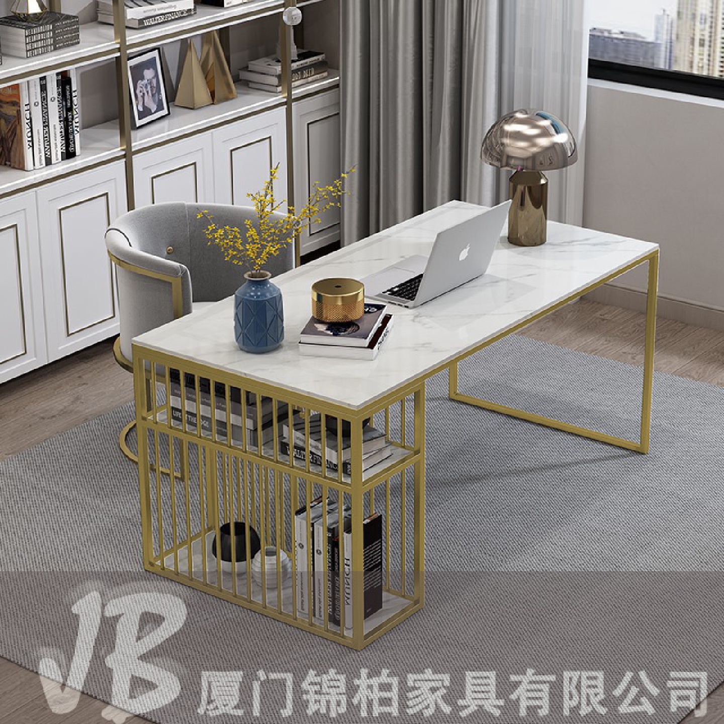 北欧台式电脑桌家用简约书房写字大理石书桌卧室写字台岩板办公桌