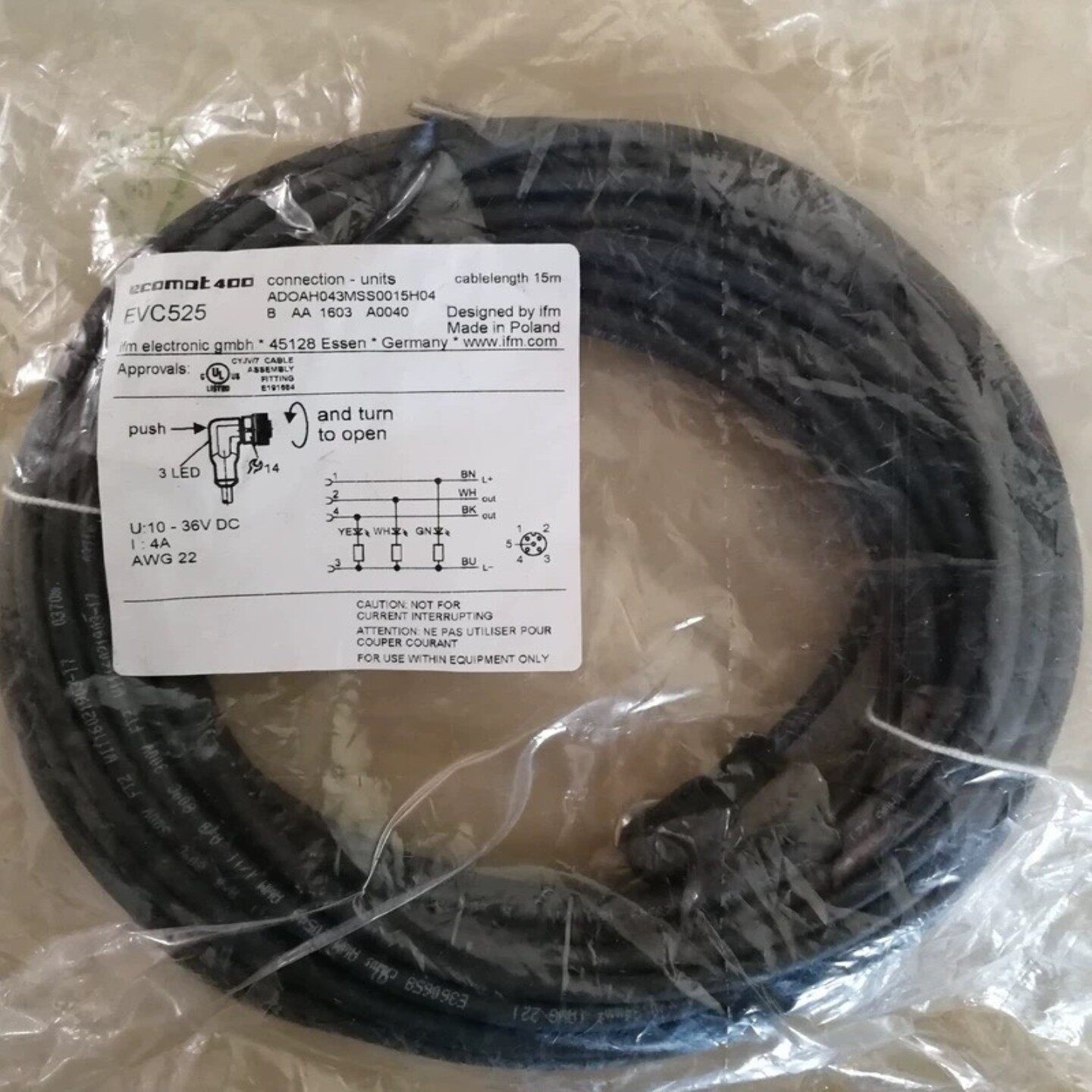 【请询价】EVC525易福门IFM线缆15米波兰制造全新现货