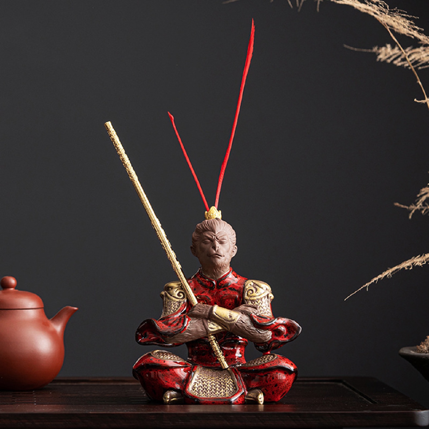 紫砂齐天大圣摆件美猴王孙悟空茶宠金箍棒鱼缸车载家居装饰工艺品