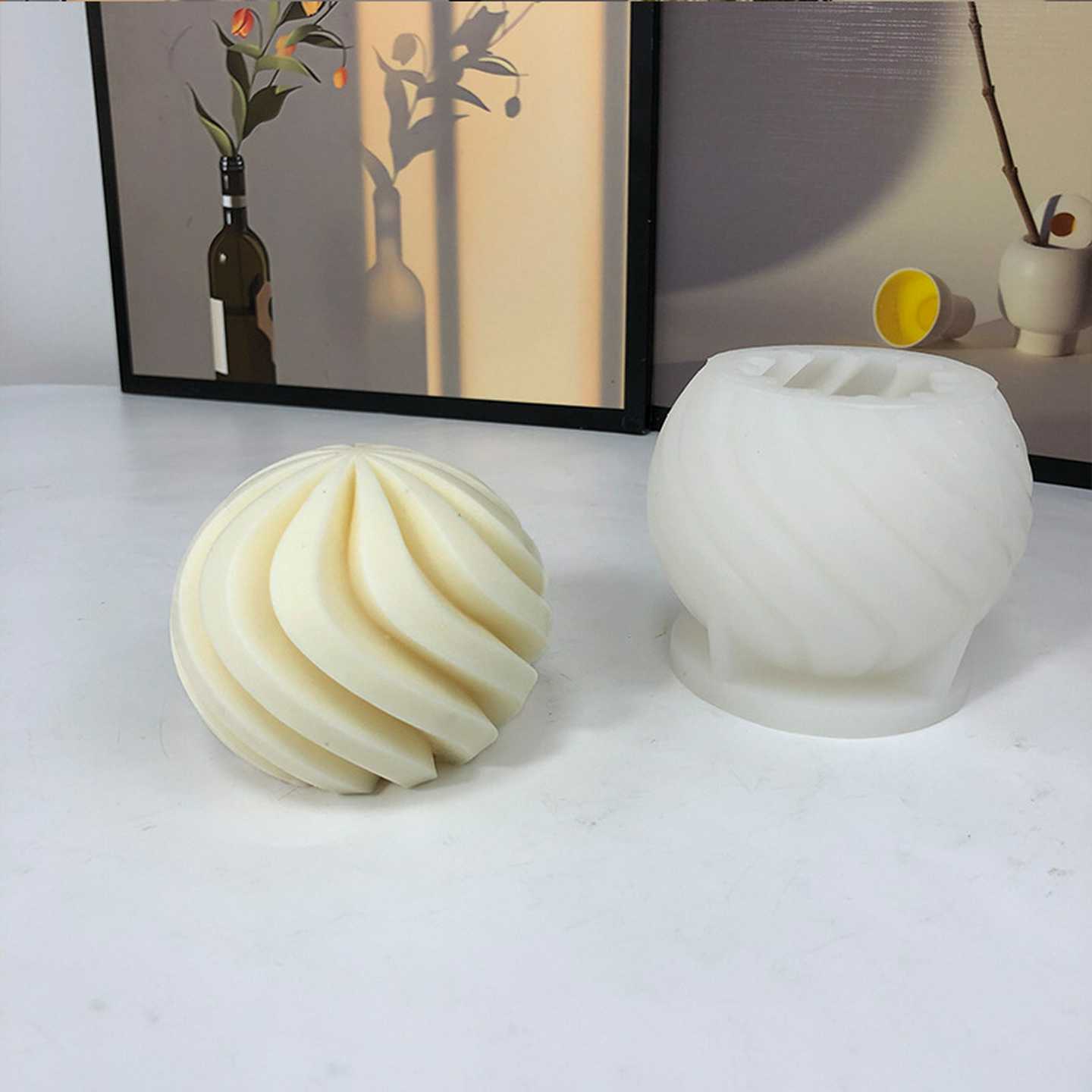 旋转波浪球香薰蜡烛硅胶模具diy条纹旋转球手工蜡烛硅胶