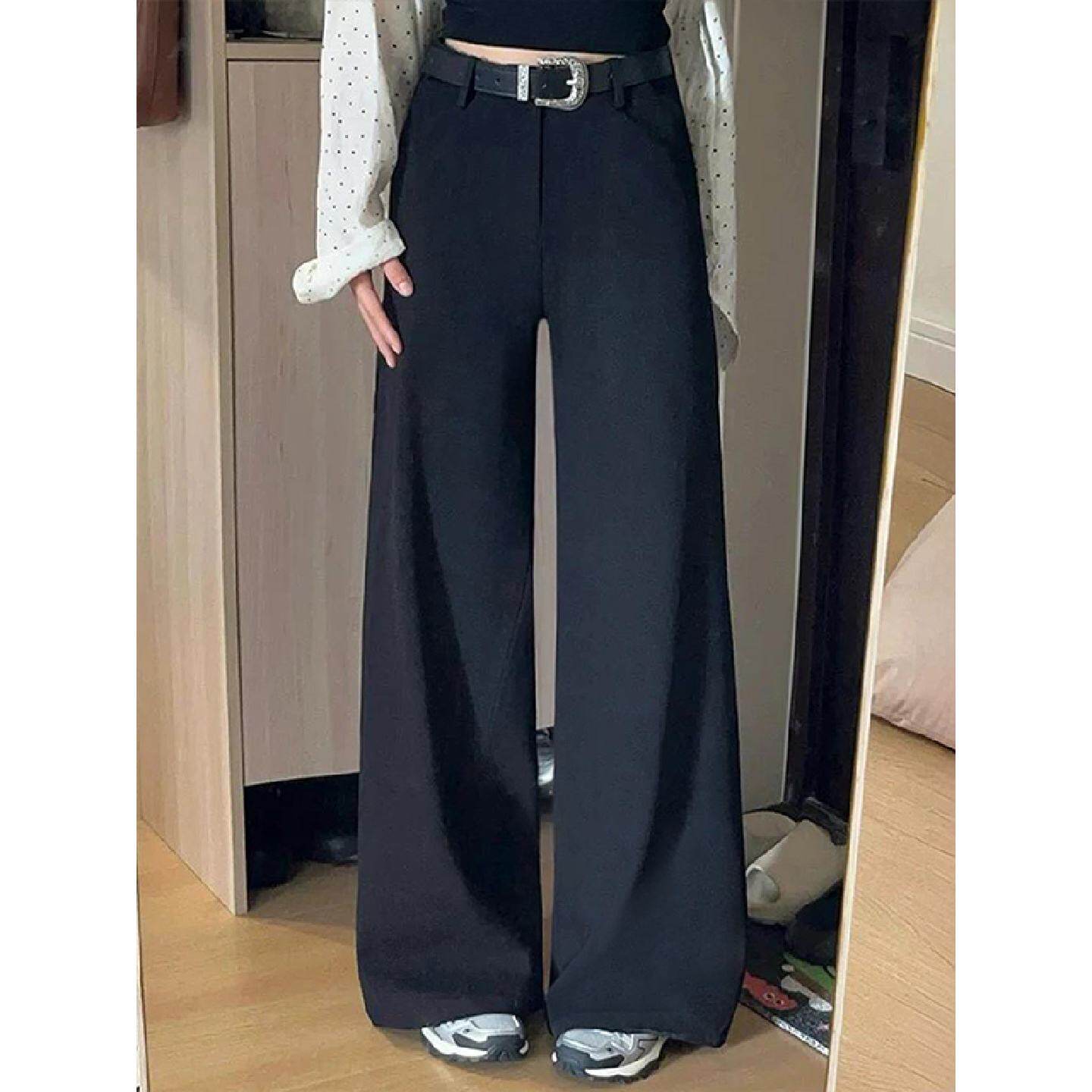 梨型身材黑色阔腿西装裤女早春新款胖妹妹mm宽松显瘦高级感休闲裤