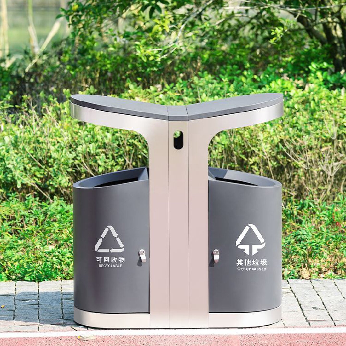 户外垃圾桶不锈钢大号钢木果皮箱室外街道环卫分类垃圾箱景区公园