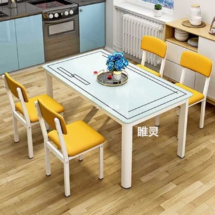 家用小户型出租屋吃饭桌子钢化玻璃长方形小吃快餐饭店餐桌椅组合