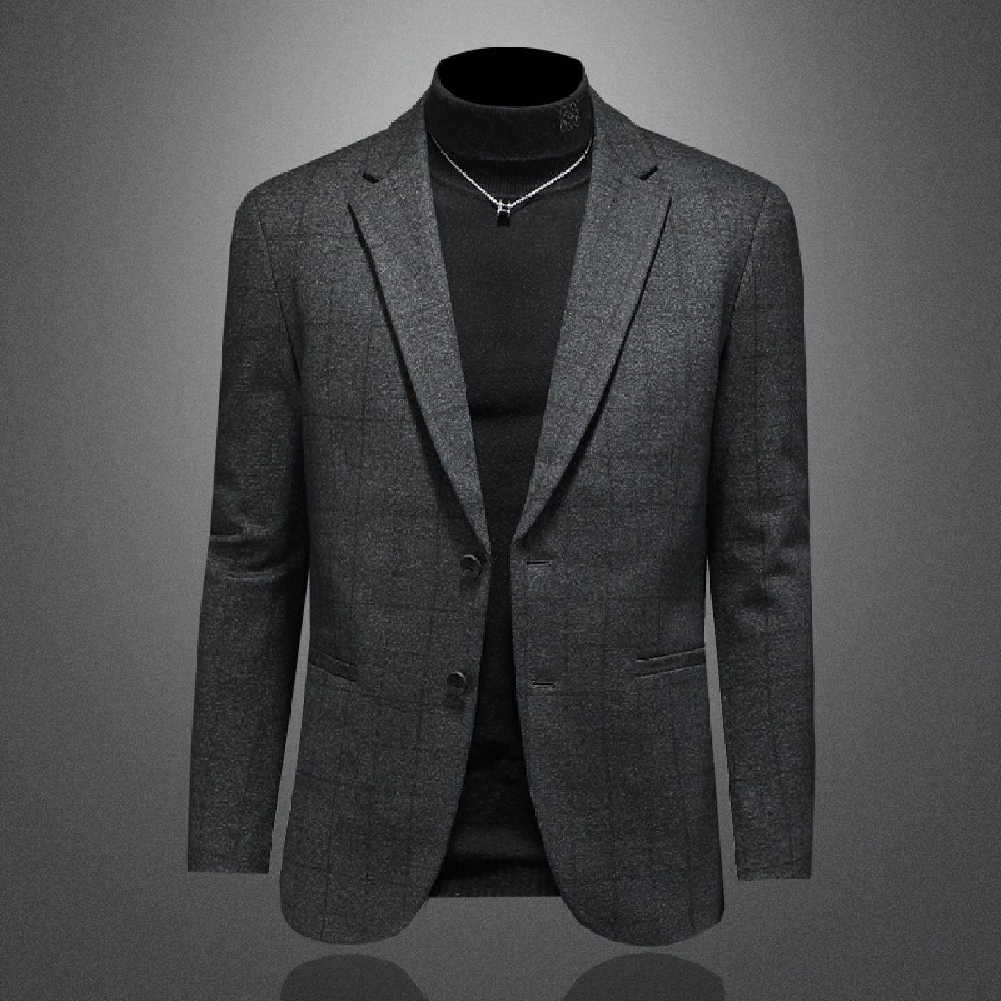 欧洲站格子羽绒西装外套男士冬季新款休闲上衣韩版商务白鸭绒西服