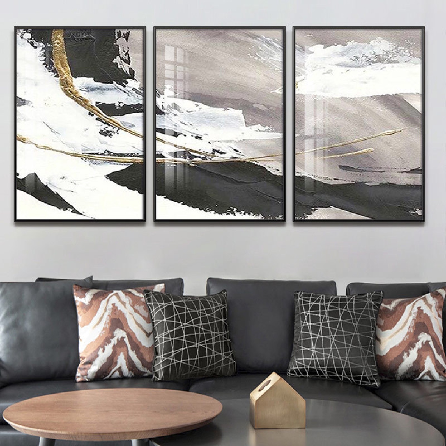 现代简约客厅装饰画沙发背景墙抽象鎏金艺术挂画卧室轻奢三联壁画