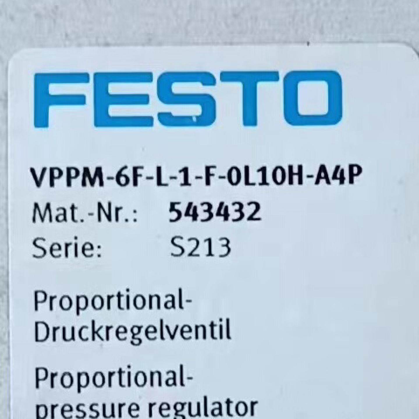 费托斯比例阀 543432 西得乐贴标机比例阀 VPPM---议价商品