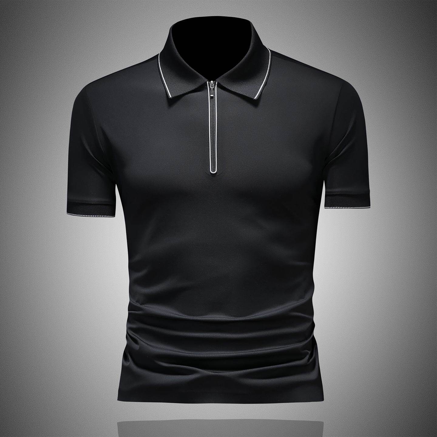 2026欧洲站半拉链痞帅衫短袖男士夏季新款冰丝新款休闲恤潮潮男