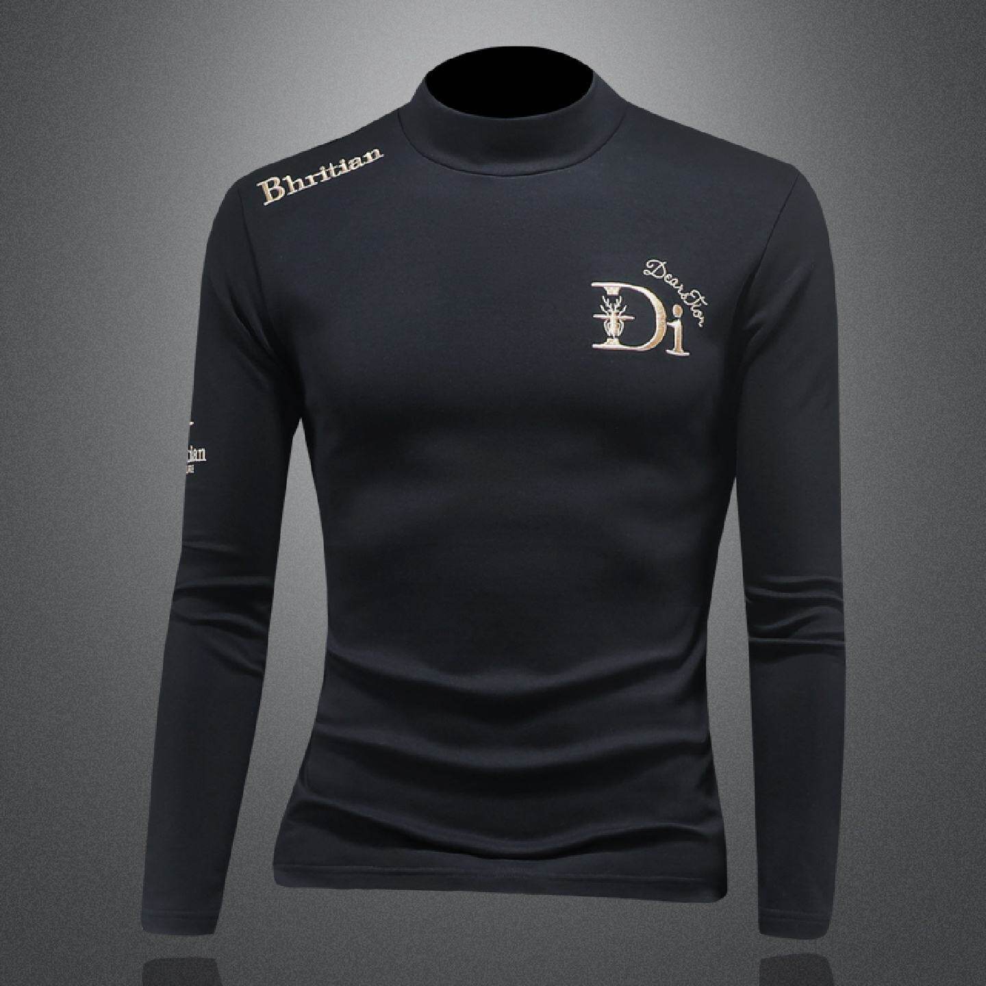 欧洲站长袖恤男士时尚潮流高端半高领打底衫纯棉修身内搭上衣男潮