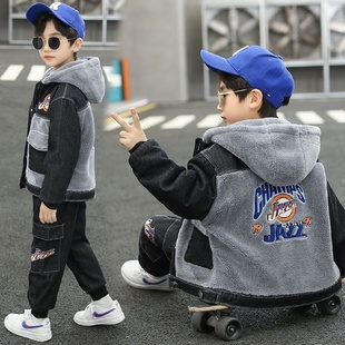 童装男童612岁冬季儿童酷酷帅气套装2025新款中大童牛仔两件套潮