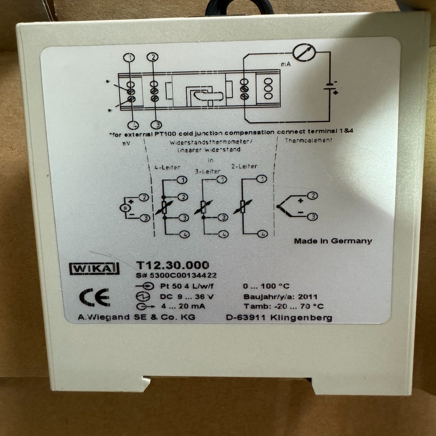 【请询价】WIKI威卡温度传感器型号T12温度范围0-100摄氏度全