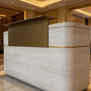 酒店前台接待台公司前台收银台售楼部大理石水吧台不绣钢异形导台