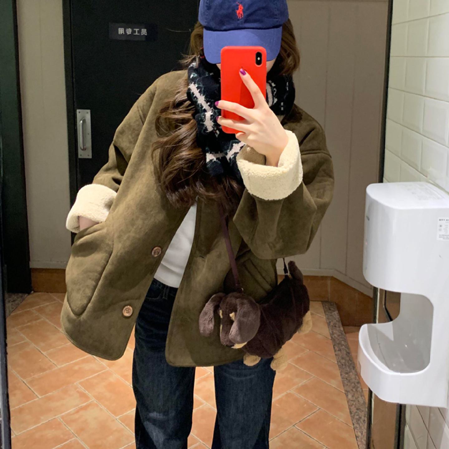 麂皮绒羊羔毛外套女秋冬短款高级复古流行两面穿毛绒保暖棉服上衣