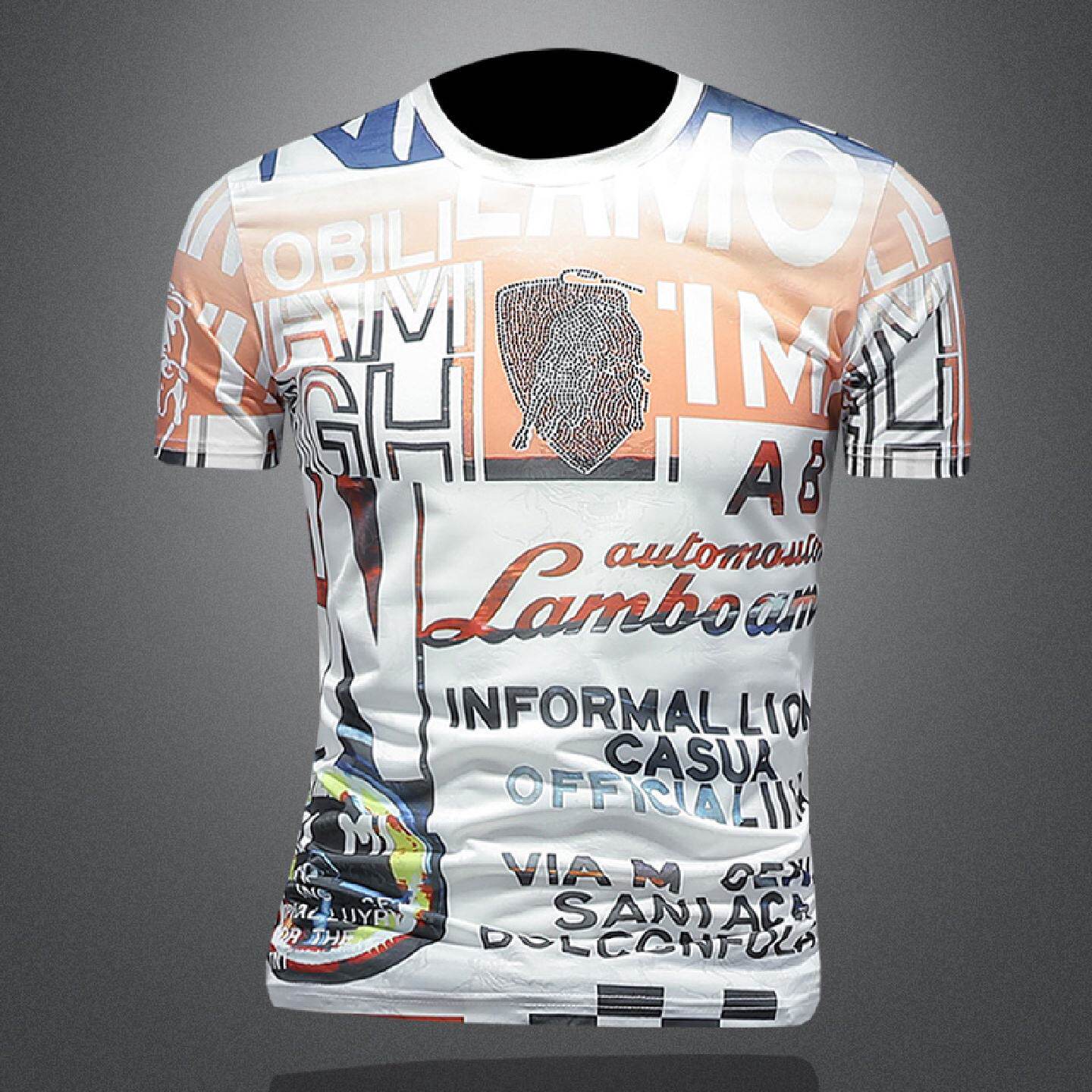 欧洲站高端恤男士修身圆领春年夏季新款韩版印花体恤衫潮牌潮男装