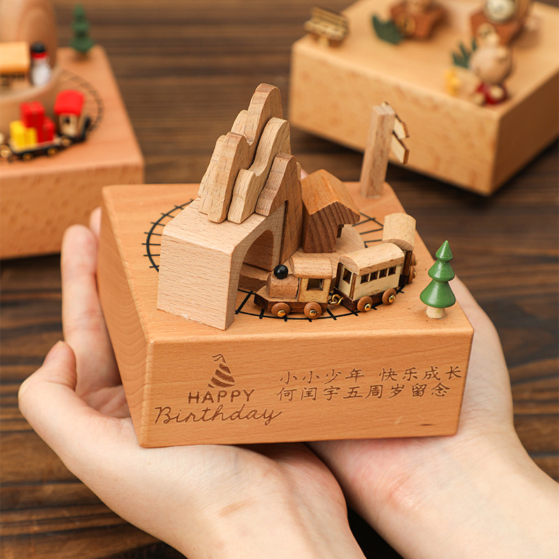 木质音乐盒发条八音盒旋转摩天轮生日六一礼物送女童闺蜜儿童