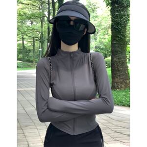 冰丝立领防晒衣女春夏2026新款灰色修身开衫外套瑜伽健身薄款上衣