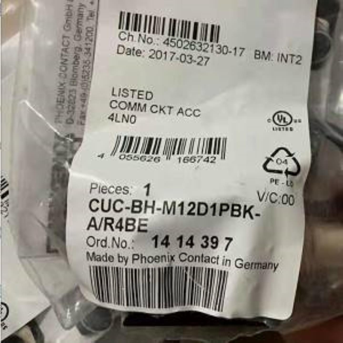 配件菲尼克斯凤凰现货CUC-BH-M12D1PBK-AR4BE原装正品连接议价