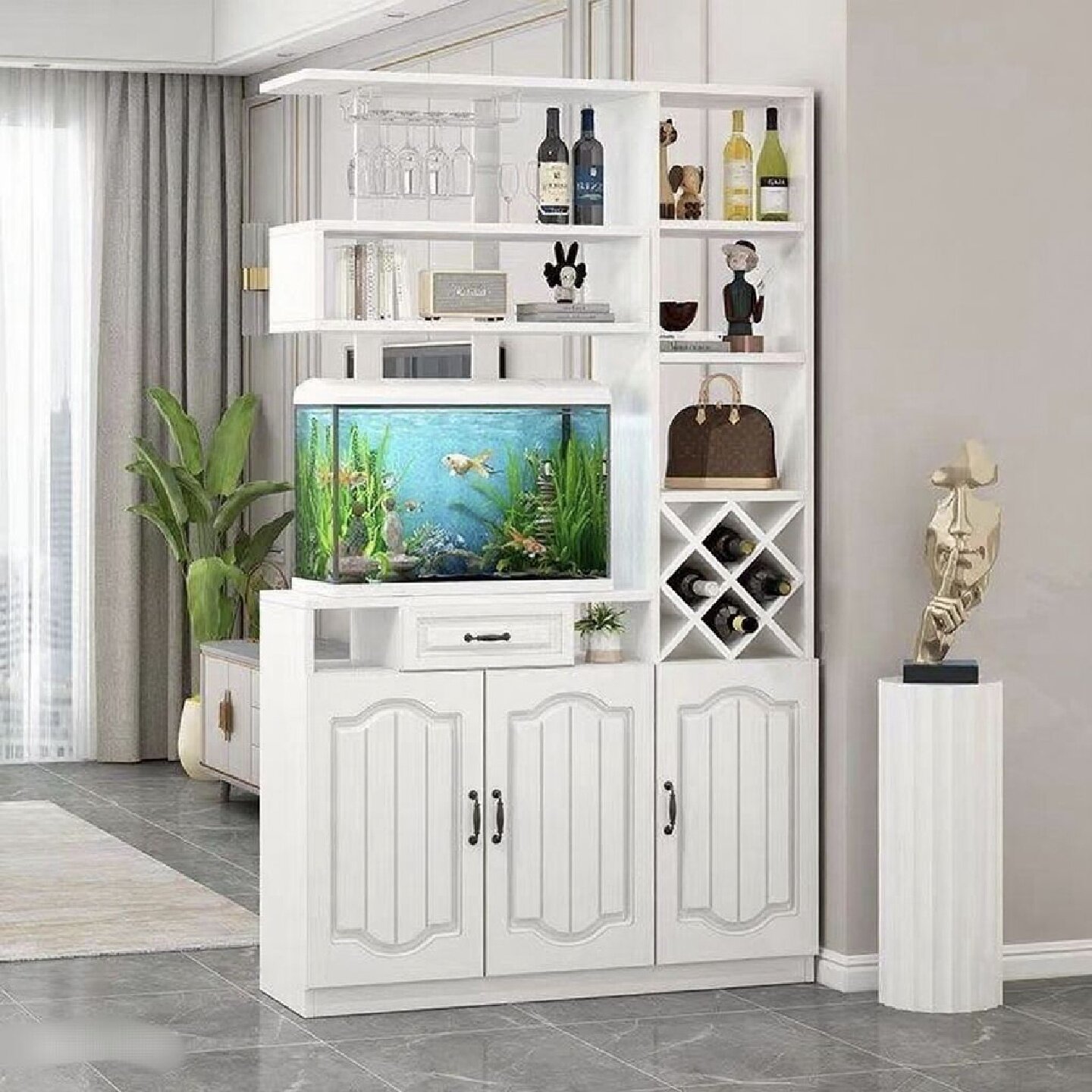 入户玄关柜鱼缸柜客餐厅酒柜隔断柜欧式轻奢门厅屏风柜进门鞋柜